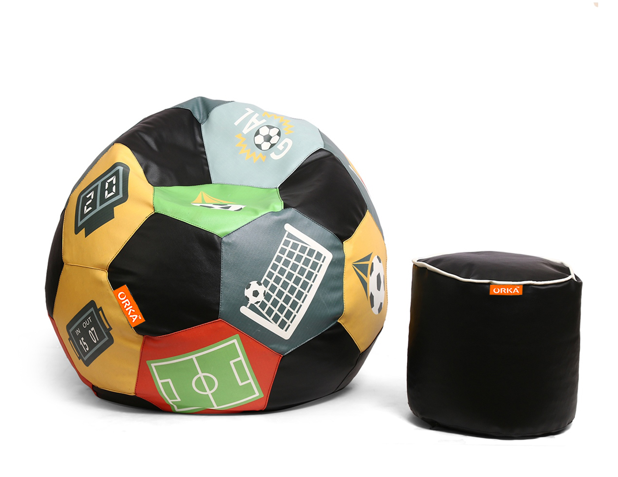 Orka Digital Printed XXXL Foorball With Mathching Footstool Filled Bean Bag With Beans (FB52 Multicolor)
